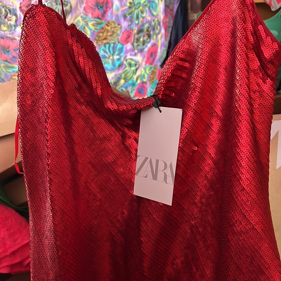 Zara Red Sequin Sleeveless Mini Dress Size XL - Picture 13 of 14